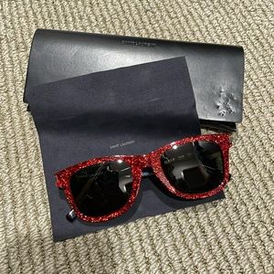 Saint Laurent red and black glitter sunglasses SL51/F